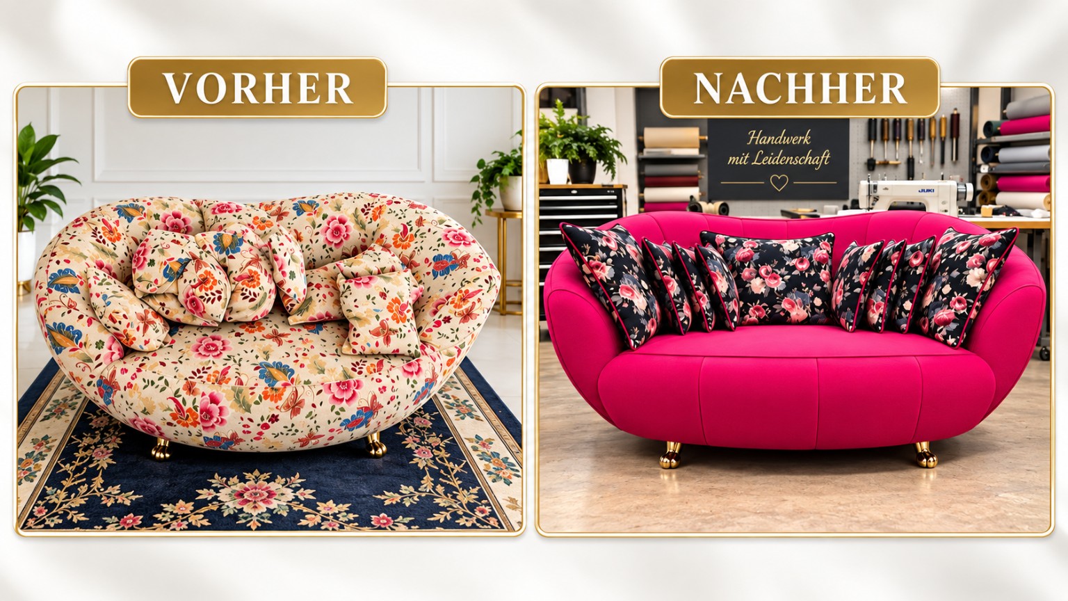 Vorher-Nachher: Sofa neu bezogen